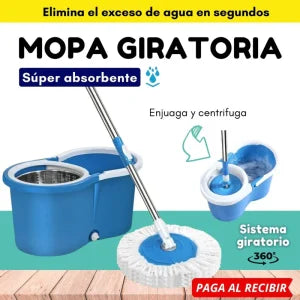 Mopa Giratoria Auto Exprimible🧹 + Balde + Mopa de Repuesto 🎁